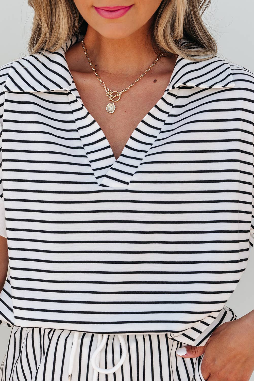 Stripe V-Neck Tee & Short Set