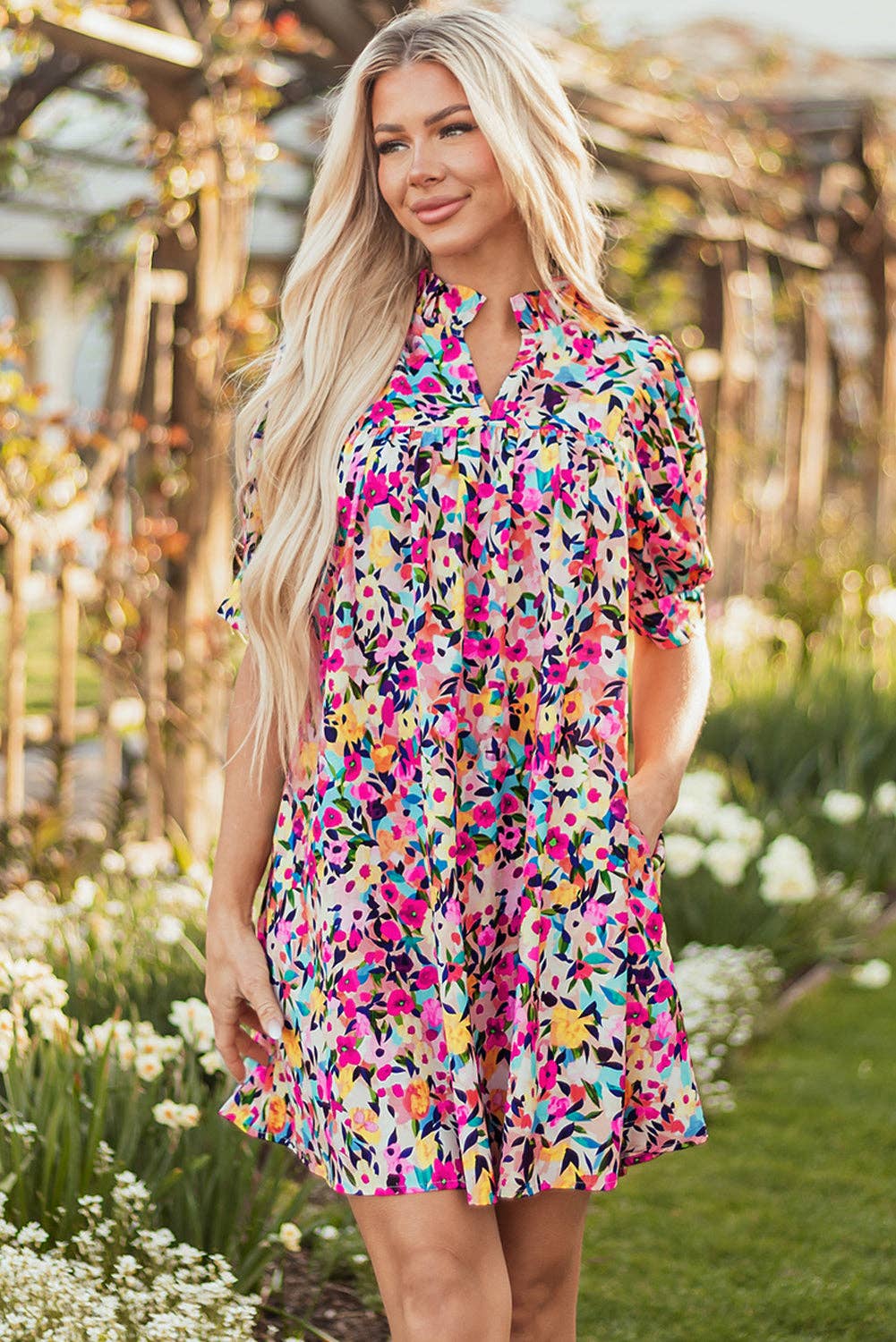 Blushing Blooms Mini Dress