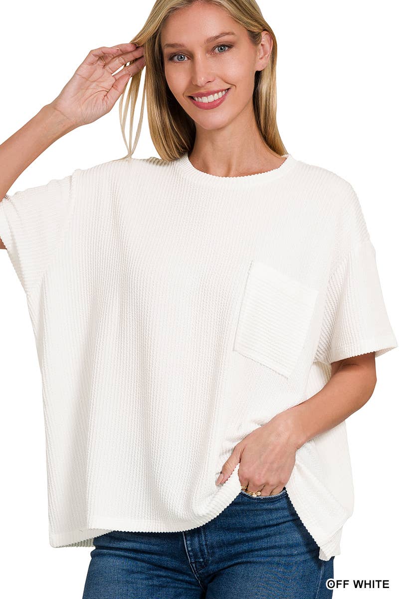 Corded Rib Front Pocket Top