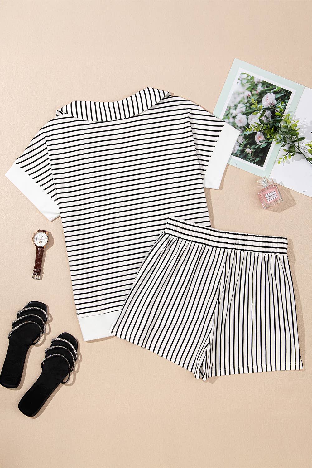 Stripe V-Neck Tee & Short Set
