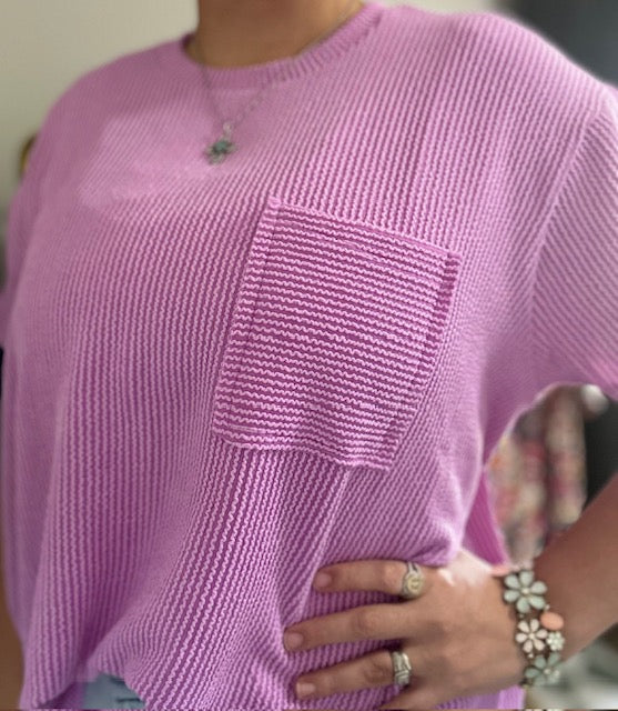 Corded Rib Front Pocket Top