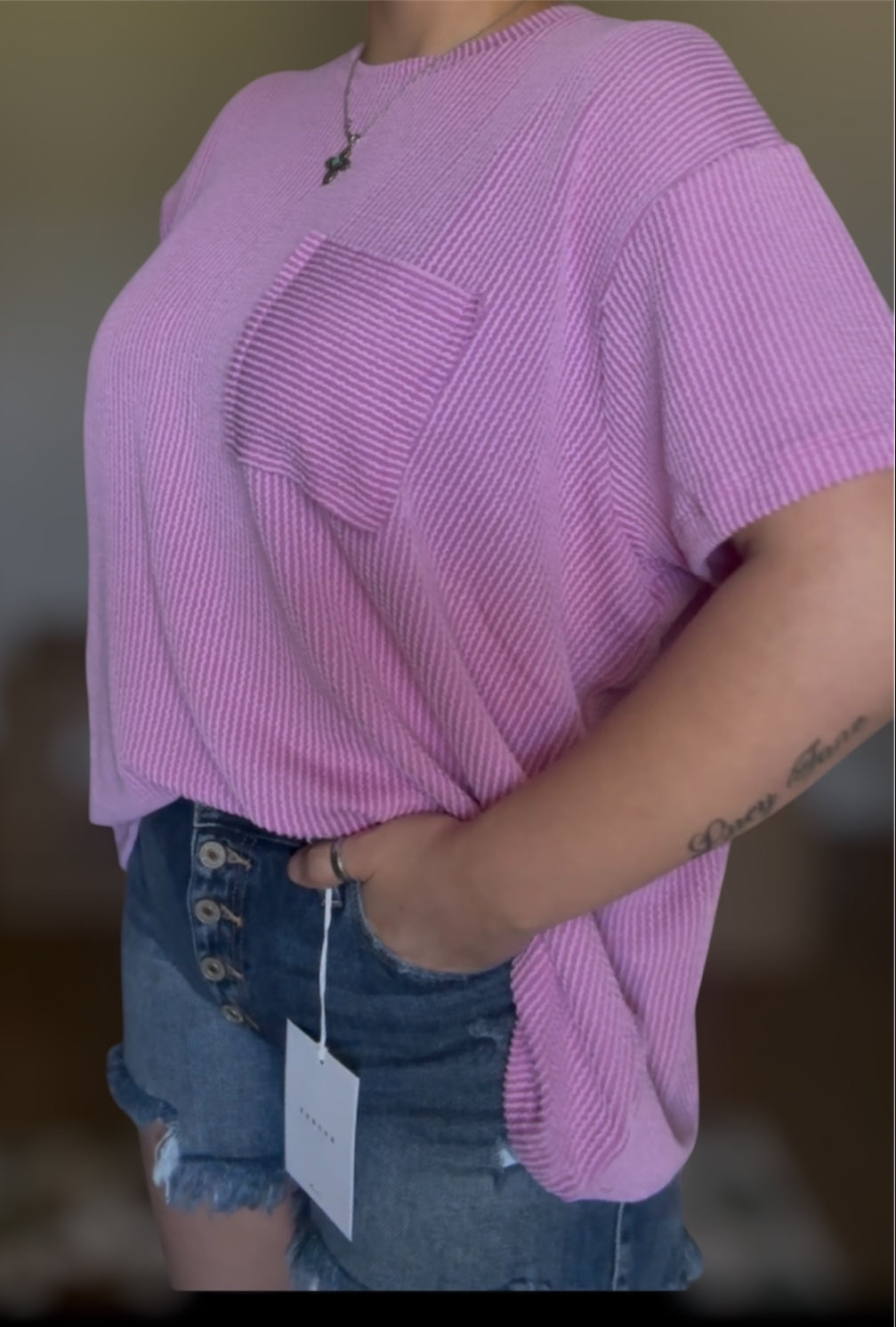 Corded Rib Front Pocket Top