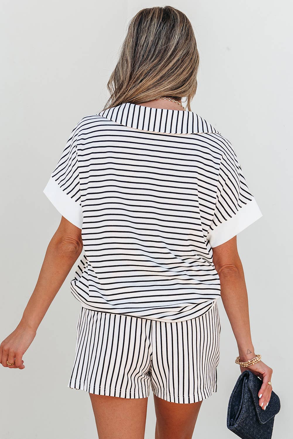 Stripe V-Neck Tee & Short Set
