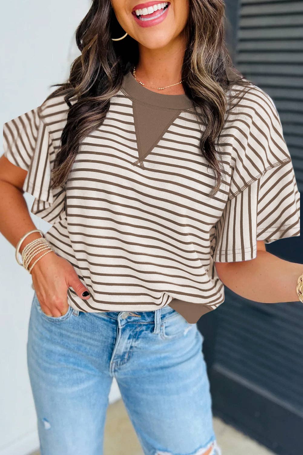 Mocha & Cream Ruffle Top